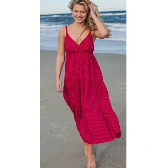 NATURAL LIFE Dresses & Skirts - NATURAL LIFE Red Striped Maxi Dress Sleeveless Size XS/S Women's